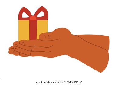 Set of gift boxes in hands on a white isolated background. Icon. Icons. Vector illustration.