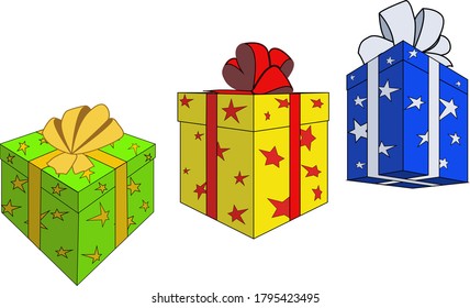 conjunto de cajas de regalo para las vacaciones en envases coloridos y cintas con arcos