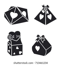 Set of gift boxes icons, black and white illustrations.