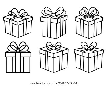 set of gift boxes line art vector isolated on white background. present icon outline vector