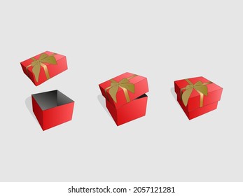 Set of gift boxes made of cardboard. Open and closed box with a bow. Vector illustration