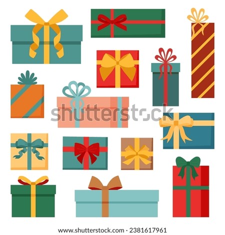 Set of gift boxes on white background. Holiday concept.	