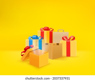 Juego de cajas de regalo sobre fondo amarillo

