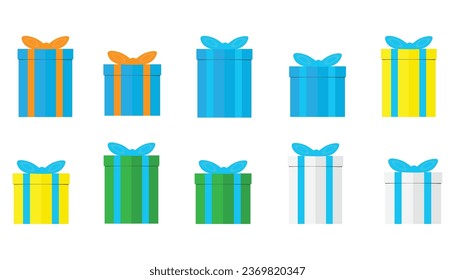 set of gift boxes. gift boxes with orange and blue ribbons