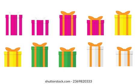 conjunto de cajas de regalo. cajas de regalo con cintas de color naranja y blanco