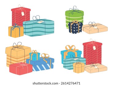 Set of gift boxes. Packaging for holidays and birthdays. Gifts for family and friends. Vector illustration