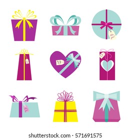 Set of gift boxes. Presents for birthday, valentine's day, mother's day