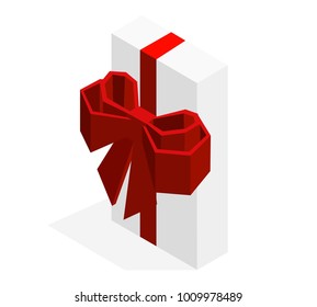 a set of gift boxes with red ribbons and bows for the holiday. Isometric 3d