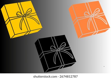 Set of gift boxes with ribbon and bow. Various sizes and colors. Gift box set. Packaging with a ribbon.