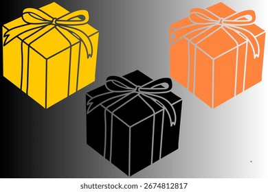 Set von Geschenkboxen mit Band und Schleife. Verschiedene Größen und Farben. Geschenkbox. Verpackung mit einem Band.