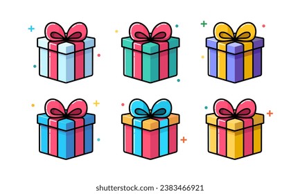 Conjunto de cajas de regalo con cinta de opciones. Navidad, Día de San Valentín y Feliz Cumpleaños. Ilustración vectorial.