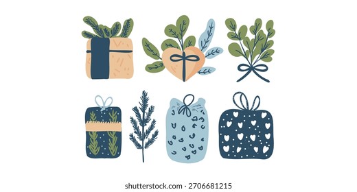 set of gift boxes with ribbons