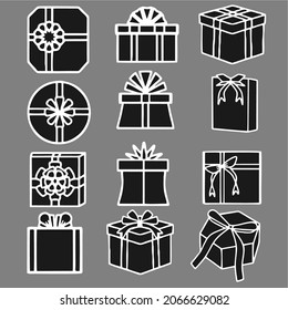 Set of gift boxes with ribbons icon. Vector illustration white line style