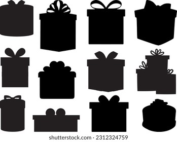 Set of Gift Boxes Silhouette, Birthday, Christmas, Anniversary