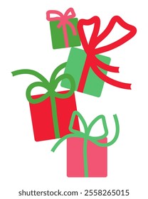 Set of gift boxes stacked vertically on top of each other in flat style, festive packaging with ribbon and bow vector illustration for design