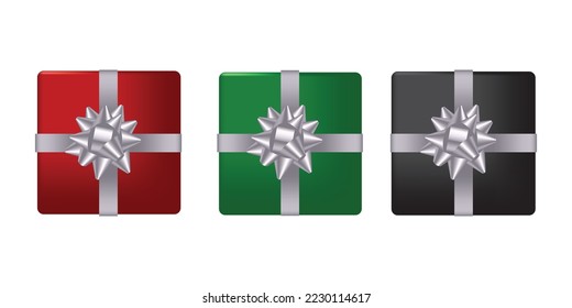 Set of gift boxes. Vector cartoon doodles. Isolated objects on a white background. Red and green colors variations