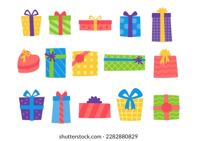 Set of gift boxes vector flat design illustration. Gift boxes for decoration vector collection.
