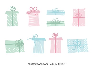 set of gift boxes vector isolated illustration pastel colour for Christmas birthday party decoration