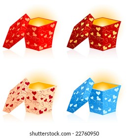Set from gift boxes from wrapping with hearts