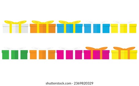 set of gift boxes. gift boxes with yellow, white and orange ribbons