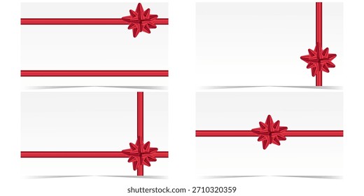 Conjunto de diseños de Tarjeta de regalo con cinta roja y arco - Plantillas de fondo blanco para Festiva, celebración o diseño de embalaje incluye varias composiciones para embalaje, celebración, tarjetas de vacaciones 