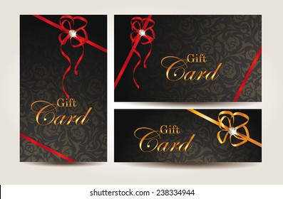 Set of gift card with red and gold ribbons