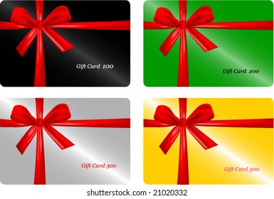 Set of  gift card  with red ribbon. vector