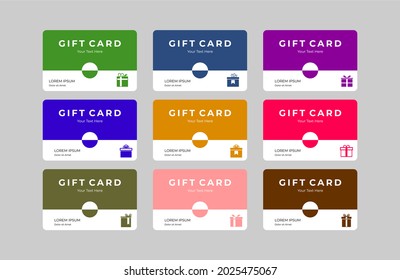 set of gift card template. flat style gift card for shop or business. simple gift card illustration with present icon