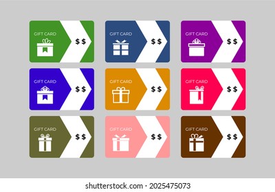set of gift card template. flat style gift card for shop or business. simple gift card illustration with present icon