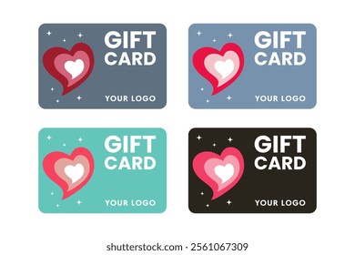 Set of gift card templates with hearts. Vector.