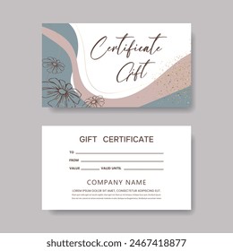 Conjunto de Plantillas de Tarjeta de regalo. Plantilla de estilo moderno con brillo dorado para salón, Galería, spa, tienda. Certificado de regalo.