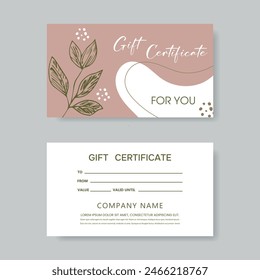 Set of gift card templates. Template in modern style flowers for salon, gallery, spa, store. Gift Certificate. Vector.