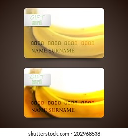 Set of gift cards with blurred background of yellow bananas, vector design