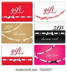 Set of gift cards decorated with ribbon and gems