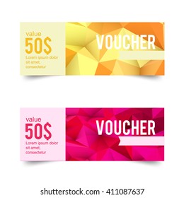 A set of gift cards, Discount, with low poly background