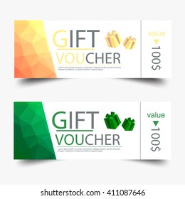 A set of gift cards, Discount, with low poly background