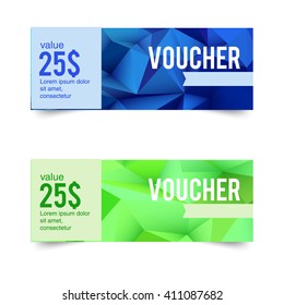 A set of gift cards, Discount, with low poly background