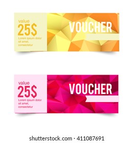A set of gift cards, Discount, with low poly background