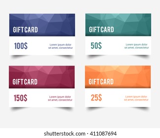 A set of gift cards, Discount, with low poly background