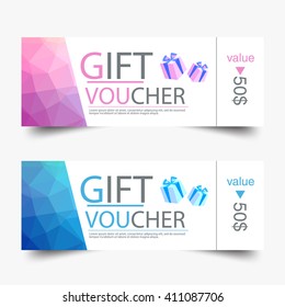 A set of gift cards, Discount, with low poly background