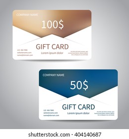 Set of gift cards or discount cards templates with polygonal background. Vector design EPS10