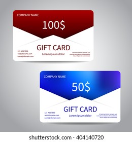 Set of gift cards or discount cards templates with polygonal background. Vector design EPS10