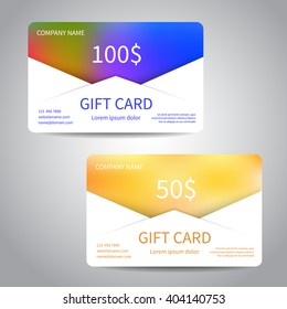 Set of gift cards or discount cards templates with polygonal background. Vector design EPS10