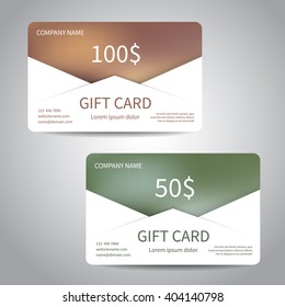 Set of gift cards or discount cards templates with polygonal background. Vector design EPS10
