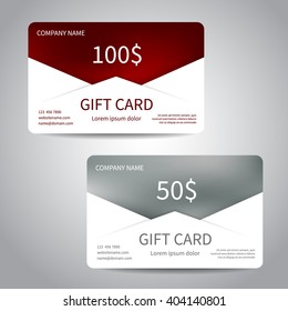 Set of gift cards or discount cards templates with polygonal background. Vector design EPS10