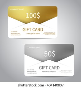 Set of gift cards or discount cards templates with polygonal background. Vector design EPS10