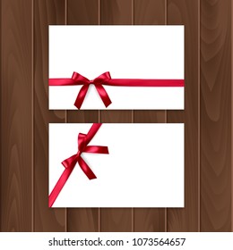 Set of gift cards with realistic bow and ribbon. Gift card template for your text or design