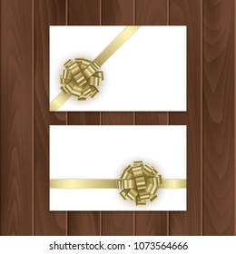 Set of gift cards with realistic bow and ribbon. Gift card template for your text or design