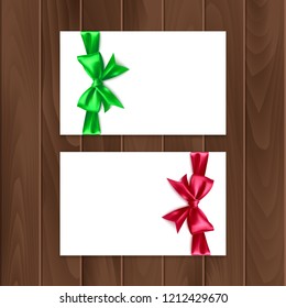 Set of gift cards with realistic bow and ribbon. Gift card template for your text or design