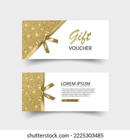 Set of gift cards with realistic bow and ribbon. Gift card template for your text or design